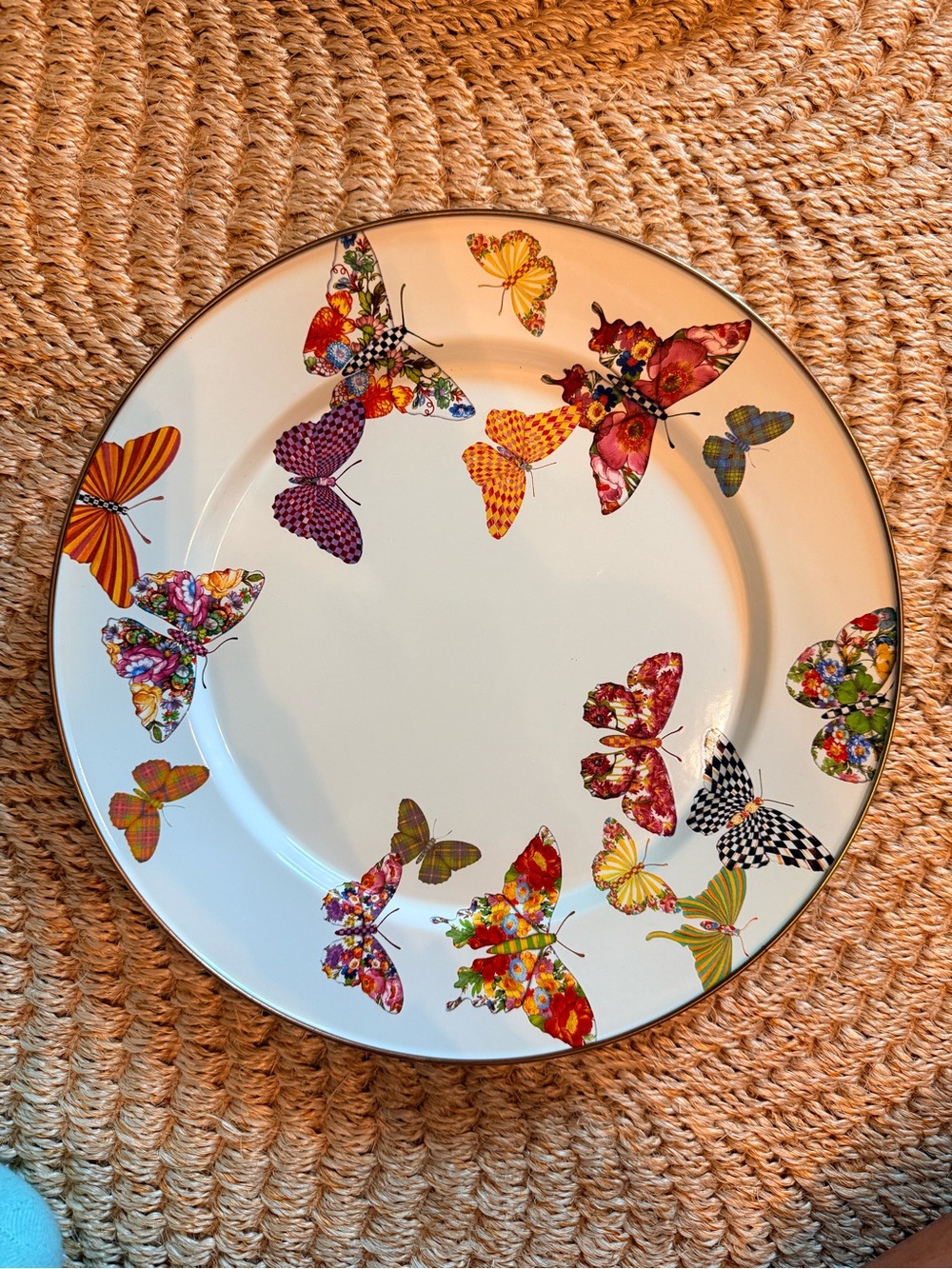 MACKENZIE-CHILDS | Butterfly Garden Enamel Charger Plate 12"